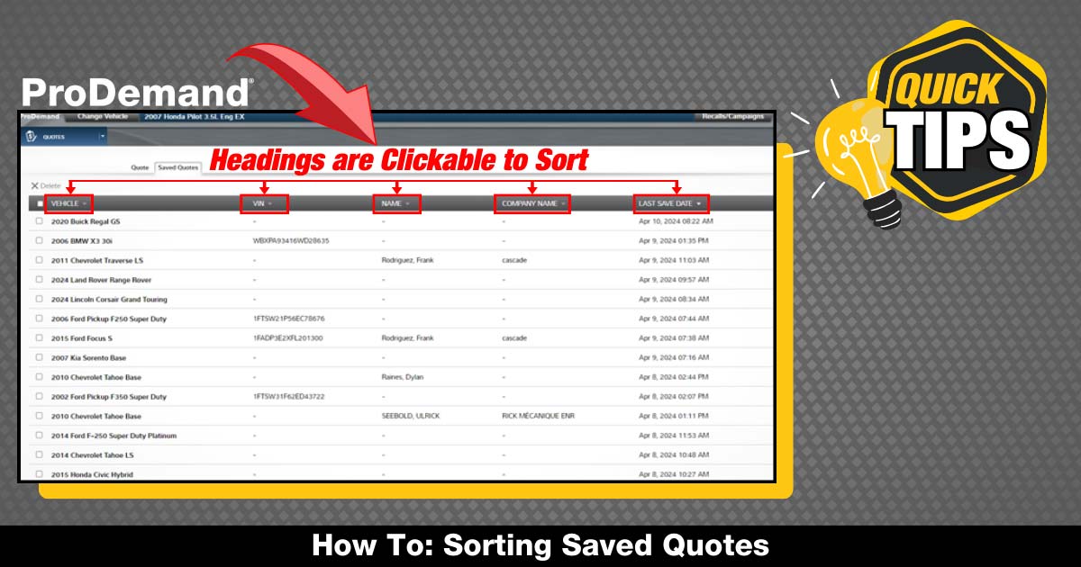 ProDemand Saved Quotes