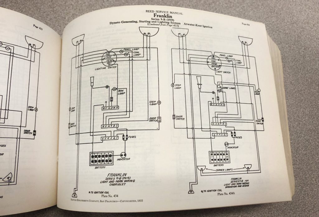 Franklin Model 9B Touring Automobile Company Starting, Lighting and Ignition Diagrams and Specifications