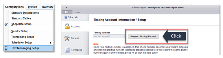 Setting up text messaging in manager se