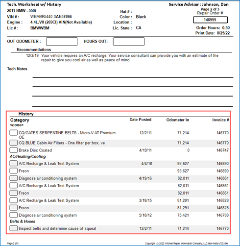 Customer History, technician notes