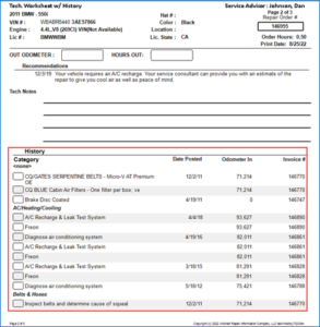 Customer History, technician notes