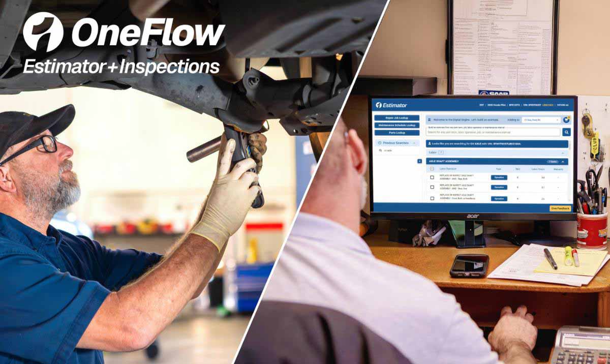 Tech inspecting vehicle with service writer