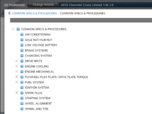 QuickSpecs view with table of contents